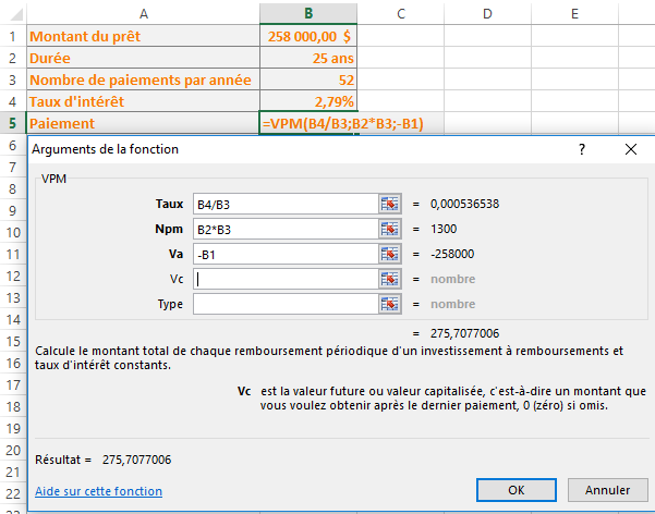 comment calculer paiement hypothécaire excel